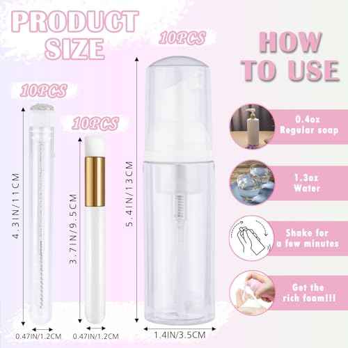 50PCS Lash Shampoo Bottles Brushes Set, Empty Lash Shampoo Bottle, Lash Cleaning Brush, Eyelash Extension Tube Brush, Instructions Cards, Aftercare Bags for Lash Business Clients (50pcs in white)