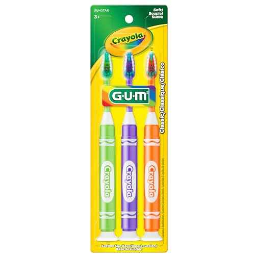GUM Crayola Marker Children’s Toothbrush, Soft Bristled Kids’ Toothbrush Set Age 5+, Suction Cup Base, 3ct (6pk)