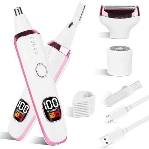 2025 Rechargeable Nose and Ear Hair Trimmer with LED Dispaly for Women Men,4 in 1 Painless Eyebrow & Facial Hair Trimmer with Powerful Motor,Ladies Wet & Dry Electric Razor (White)