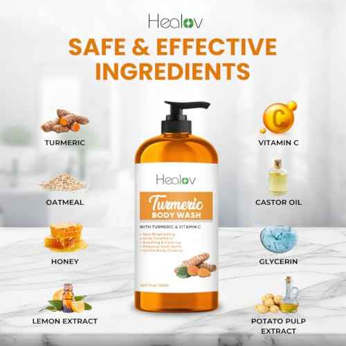 Turmeric Body Wash ? Skin Brightening Soap for Dark Spots, Hyperpigmentation ? Exfoliating Turmeric Face Wash Reduces Acne, Scars, & Cleanses Skin ? Natural Bath Liquid Soap