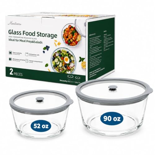Glass Food Storage Containers 2-Pack, 52oz & 90oz, Airtight Meal Prep