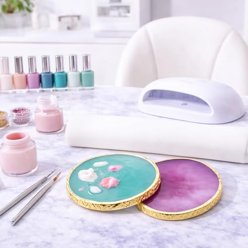 Resin Nail Art Palette with Gold Edge - Gel Polish Mixing Board