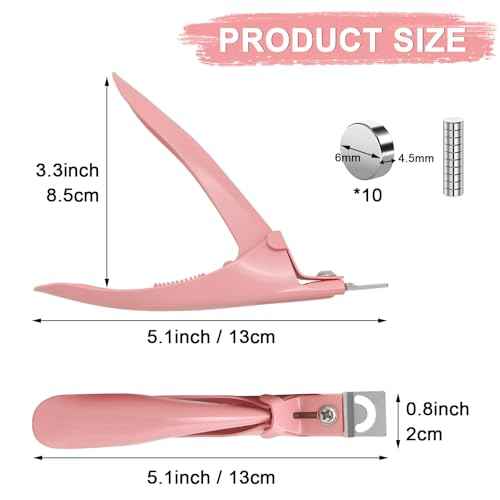 Acrylic Nail Cutter with Magnet Sizer & Length Measurement,Adjustable Stainless Nail Trimmer for Salon Home Nail Art, Professional Nail Clippers for Precise Manicures(Baby Pink)