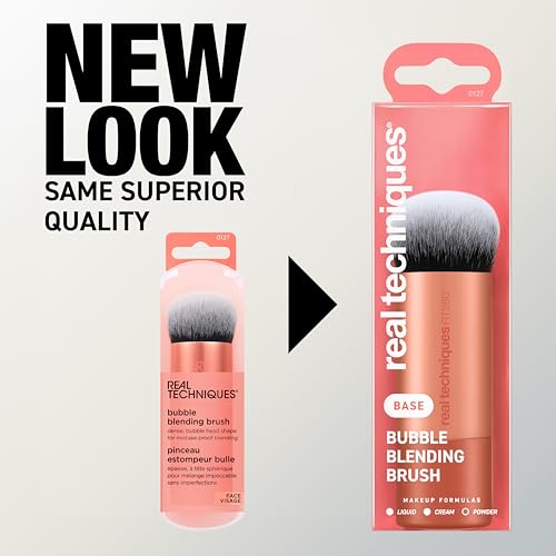 Real Techniques Bubble Blending Makeup Brush, Multipurpose Foundation Brush For Liquid, Cream, & Powder Products, Unique Round Brush Head, Synthetic Bristles, Vegan & Cruelty Free, 1 Count