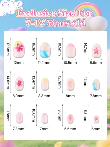 EBANKU 24pcs Press On Nails for Kids, Colorful Fake Nail Kit