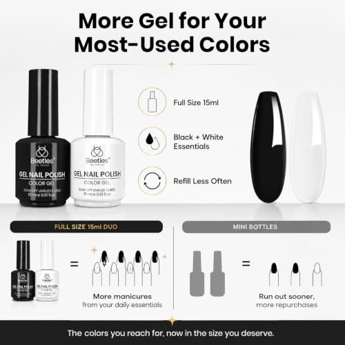 Beetles Black & White Gel Polish Set - 2 Pcs 15ml Soak Off LED Nail Art Kit