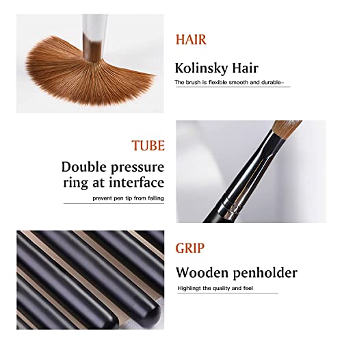 Yasterd Acrylic Nail Brush 100% Kolinsky Brushes for Nails Size 18 Oval Crimped Shaped Brushes for Acrylic Application Black Wood Handle Professional Nail Art Powder Brush Manicure Tool