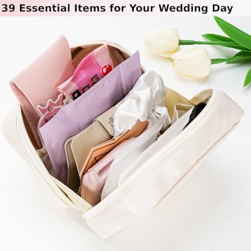 Wedding Day Emergency Kit for Bride, 39 Pc Essential Items for Brides Daily Use Women Wedding Gift, Travel Kit Personal Care Survival Set with Bride Makeup Bag - Wedding Emergency Kit Supplies