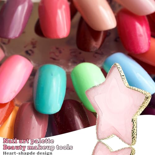 2 Pcs Nail Art Palette Mixing Palette Stars Shape Nails Polish Palettes Makeup Plate Resin Gilded Edge Makeup Nails Gel Display Board Pallet for Nail Art (Grey, Pink)