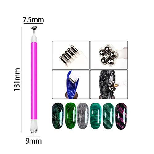 10-Piece Cat Eye Nail Magnet Set with Double-Headed Tools