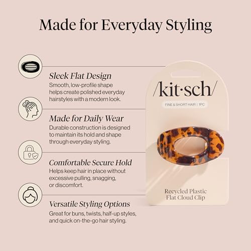 Kitsch Small Flat Hair Claw Clip for Women, Tortoise Non-Slip Hold