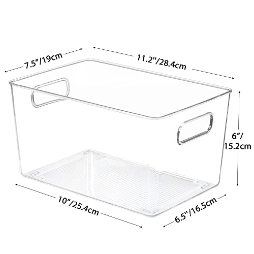 YIHONG 6 Pack Clear Pantry Organizer Bins, Plastic Containers with Handle for Kitchen,Freezer,Cabinet,Closet,Bathroom Under Sink Storage