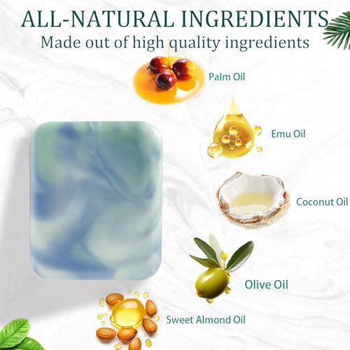 Emu Oil Soap Bars 3 Pack, Handmade Cold Processed Exfoliating Body Wash Bar, Moisturizing for Dry Sensitive Skin, Soothes with Omega-Rich Oils