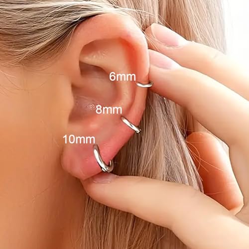 4 Pair Small Hoop Earrings Set for Women, 316L Surgical Stainless Steel Huggie Hoop Earrings Hypoallergenic Cartilage Hoop Earrings for Helix Tragus Conch Piercing Jewelry for Women Men(Silver)