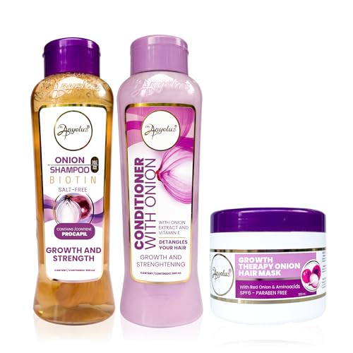 ANYELUZ Onion Shampoo, Conditioner and Hair Mask set, with Onion Extract and Vitamin E, Cleanses and Reduces Oiliness, for all Hair Types