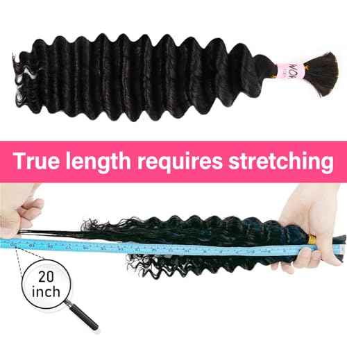 Human Braiding Hair for Boho Braids, 100 Percent Wet and Wavy Human Hair for Boho Knotless 12A Deep Wave Boho Human Braiding Hair Curly Hair Extensions 100g 2 Bundles Natural Color