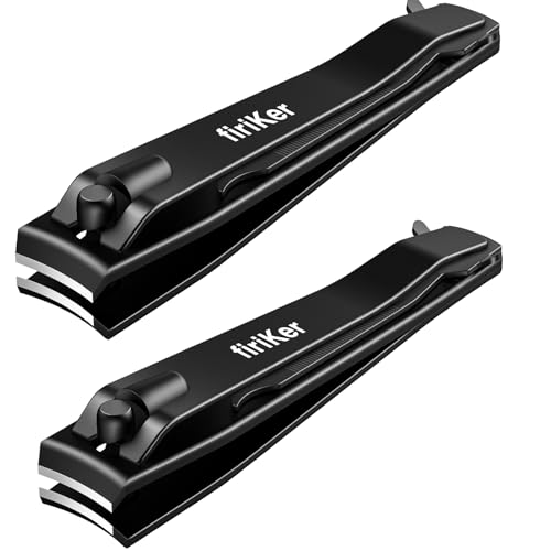 firiKer 2PCS Nail Clippers Set, Heavy Duty Black Matte Stainless Steel nail Clipper with Nail File, Ultra Sharp Fingernail and Toenail Clipper Cutters,Clipper Tools for Men & Women