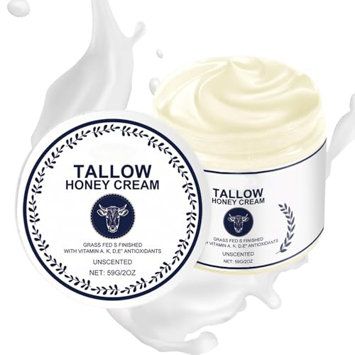 Beef Tallow and Honey Balm, Beef Tallow for Skin, Natural Ingredient Whipped Beef Tallow and Honey Balm Moisturizer for Face and Body Skin
