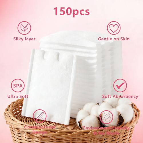 Cotton Makeup Remover Pads 150 Pcs, 3-Layer Absorbent