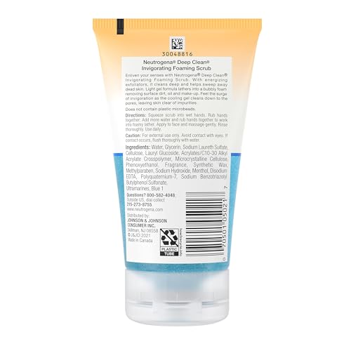 Neutrogena Deep Clean Invigorating Foaming Facial Scrub with Glycerin, Cooling & Exfoliating Gel Face Wash to Remove Dirt, Oil & Makeup, 4.2 fl. oz