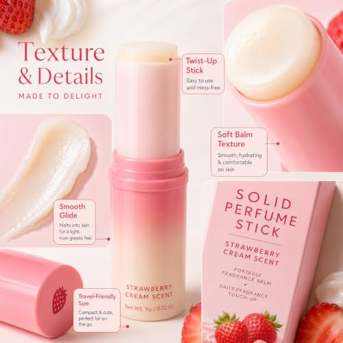 Amavheaf Strawberry Cream Solid Perfume Stick - Portable Fragrance Balm for Daily Use