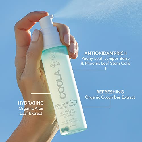 COOLA Organic Makeup Setting Spray with SPF 30, Hydrating Makeup Protection & Sunscreen made with Cucumber & Aloe Vera, Dermatologist Tested, Alcohol Free, 1.5 Fl Oz