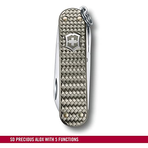 Victorinox Classic SD Precious Alox Swiss Army Knife, Compact 5 Function Swiss Made Pocket Knife with Small Blade, Screwdriver and Key Ring - Infinite Grey