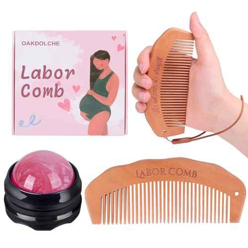 Birth Comb & Massage Roller Ball Kit for Women Labor and Delivery Essentials, Wooden Labor Comb Pregnancy Must Haves, Designed for Expectant Moms