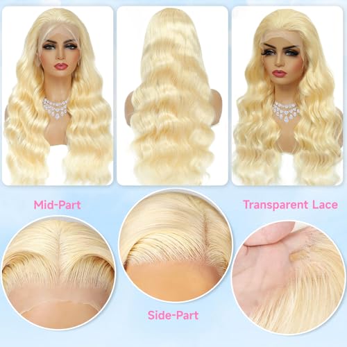 JINNOO Blonde Human Hair Wig 22 Inch 13x6 Lace Front Body Wave 613 HD Frontal