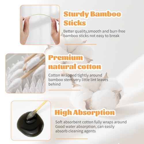 500 PCS 6-Inch Pointed Cotton Swabs with Storage Case, Precision Gun Cleaning Swabs, Lint-Free Bamboo-Handle Long Cotton Swabs for Gun Cleaning, Makeup & Electronics