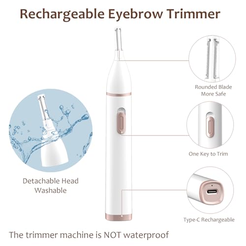Eyebrow Trimmer Razor for Women - Electric Eye Brow Trim Shaver - Painless Brow Trimming Rechargeable Facial Hair Removal for Eyebrows Chin Peach Fuzz Lips Ear Face Neckline with Comb