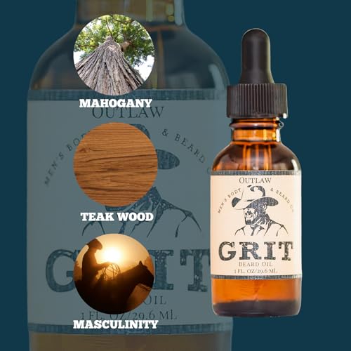 GRIT Outlaw Premium Beard Oil (1 Fl oz) | Coconut Oil, Vitamin E | Beard Oil for Grooming | Hydrating Conditioning Oils | Softens Brittle & Dry Facial Hair |