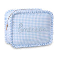 Personalized Light Blue Ruffle Gingham Cosmetic Bag 10.5x8x4.5