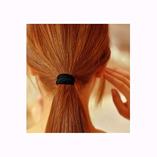 100 Pack Seamless Cotton Hair Ties, High Stretch Ponytail Holders and Headbands, No Crease Scrunchies for Thick Hair (Black)