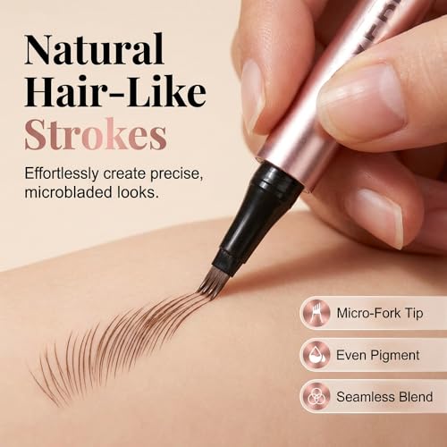 4-Tip Microblading Eyebrow Pen - Waterproof & Long-Lasting (Black)