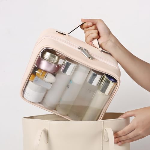 Veki Transparent Makeup Bag Travel Cosmetic Bags Case Waterproof Toiletries Bag Large Capacity Open Storage Bags Organizer With Zipper, Portable Make Up Organizer for Women and Girls