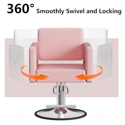 LOUVIXA Barber Chair Height Adjustable Hydraulic Salon Chair Pink