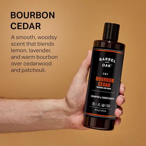 Barrel & Oak 2-in-1 Men's Shampoo and Conditioner, Cleanses Hair & Scalp, Multi-Use Hair Products for Men, Vegan Shampoo and Conditioner, Bourbon Cedar, 16 oz