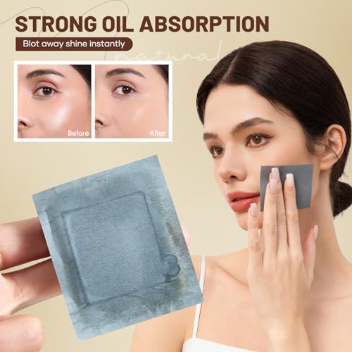PleasingCare Bamboo-Charcoal Oil Blotting Sheets with Puff & Mirror - 100 Count