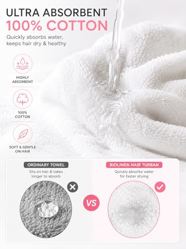 Cotton Hair Towel Wrap 3-Pack, Quick Dry Hair Turban for Women