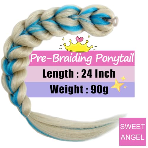 24in Blonde Blue Braided Ponytail Extension with Tie - CISINPO