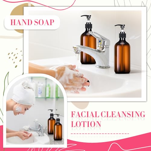 Tessco for you 24 Pcs Amber Soap Dispenser Empty Plastic Pump Bottles Refillable Shampoo Container for Hand Sanitizer Soap Lotion Body Wash Conditioner Bathroom Kitchen Travel, 8.45oz