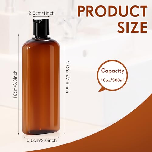 Domensi 24 Pcs 10oz Plastic Bottle Squeeze Containers with Disc Cap Travel Bottles Reusable Empty Toiletries Shampoo Containers Refillable Travel Bottles for Shampoo Lotions(Brown)