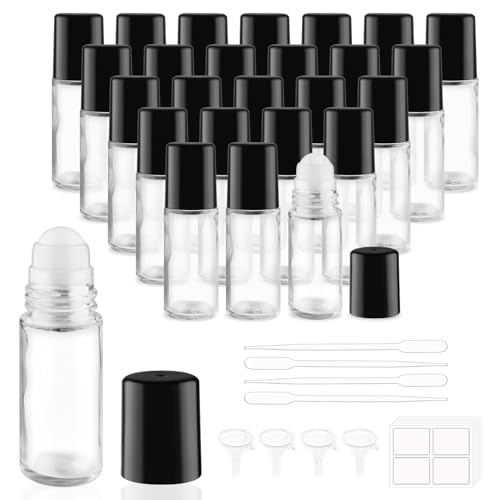 25 Glass Roll-On Bottles 30ml with Roller Ball & Funnels
