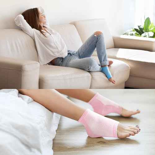 Moisturizing Heel Socks for Cracked Heel Treatment - Promifun 2 Pairs Moisturizer Socks for Dry Cracked Feet - Cracked Heel Repair - Heel Socks for Women & Men (Blue & Pink)