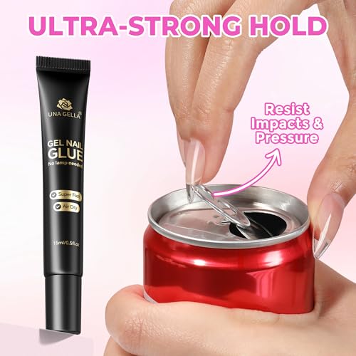 UNA GELLA No UV Light Gel Nail Glue - Strong Hold Air-Dry Formula (15ml)