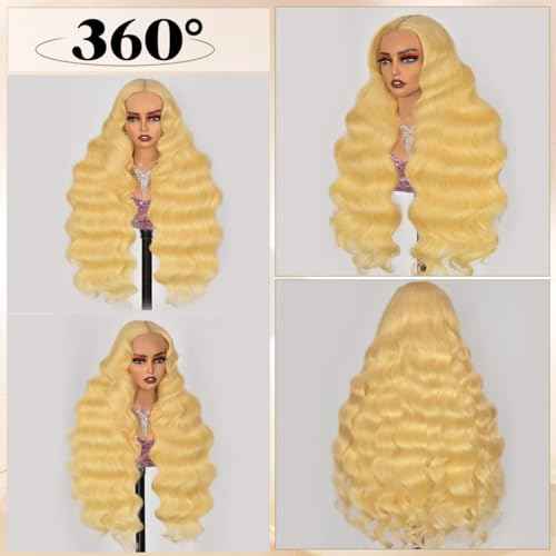 28 Inch Honey Blonde Wig Human Hair 220% Density 9x6 Body Wave Lace Front Wigs Human Hair Pre Plucked Colored 27# HD Frontal Wigs