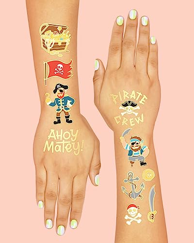 Pirate Party Temporary Tattoos - 44 Gold Foil Designs