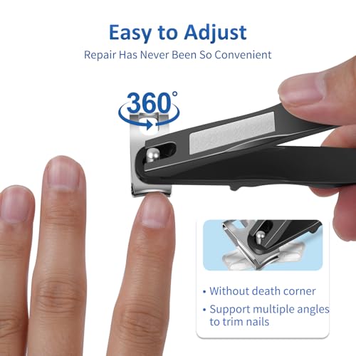 Nail Clippers for Seniors - Artfuy 360° Degree Rotary Nail Clippers for Thick Nails with Long Handle Stainless Steel Heavy Duty. Large Toe Nail Clippers for Seniors, Men and Women (Black)