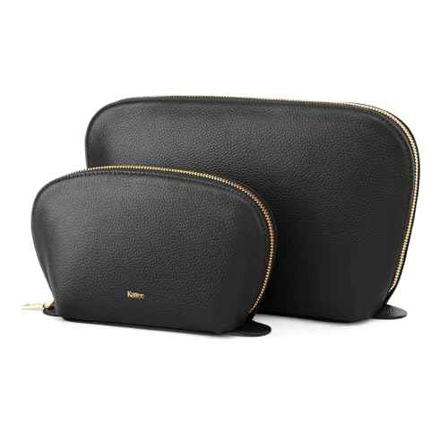 Kattee Leather Makeup Bag, Travel Cosmetic Bag Set, Toiletry Bag Organizer for Women, 2-PACK, Black